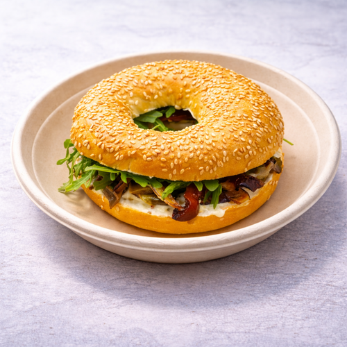 FETA BAGEL SANDWICH WITH ROASTED BELL PEPPER